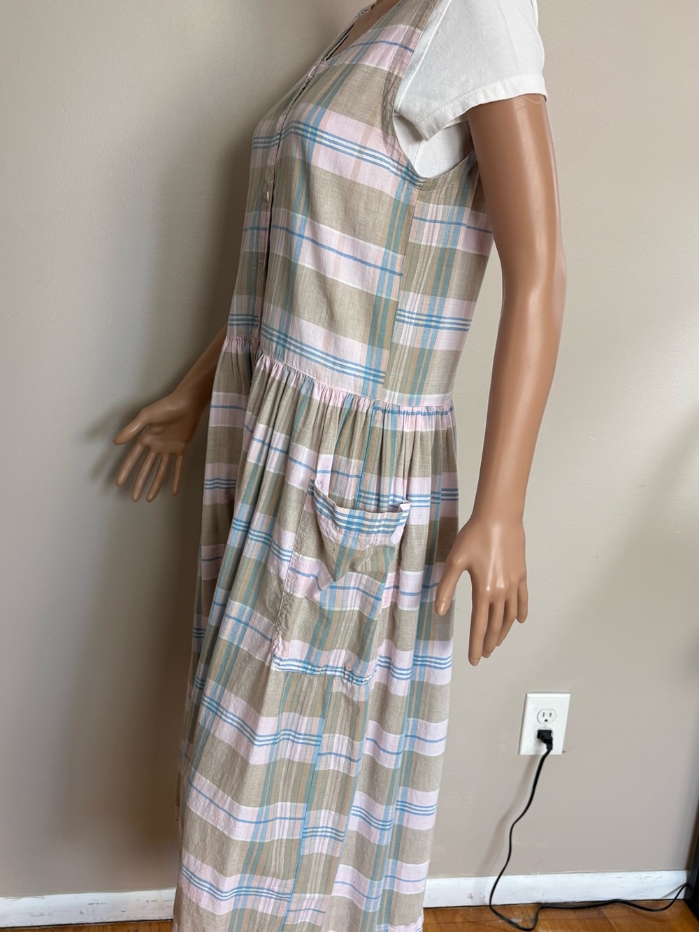 VINTAGE 80's SUGAR CO. LTD Pink Beige Blue PLAIN Cottage JUMPER Midi Dress - Picture 3 of 7
